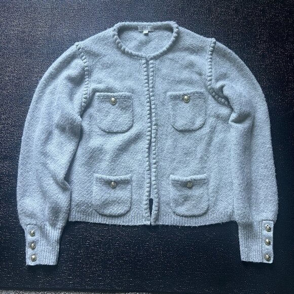 J Crew Odette Sweater Lady Jacket Gray Knit Cardigan Wool Blend sz L Old Money - Picture 1 of 6